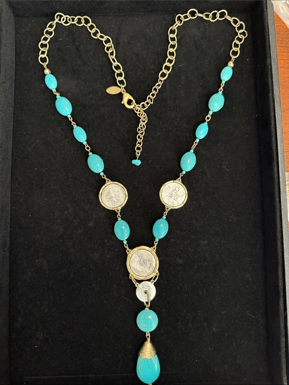 Chico's Isabella Turquoise Howlite and Roman Coin Y-Drop Necklace - Picture 10 of 10